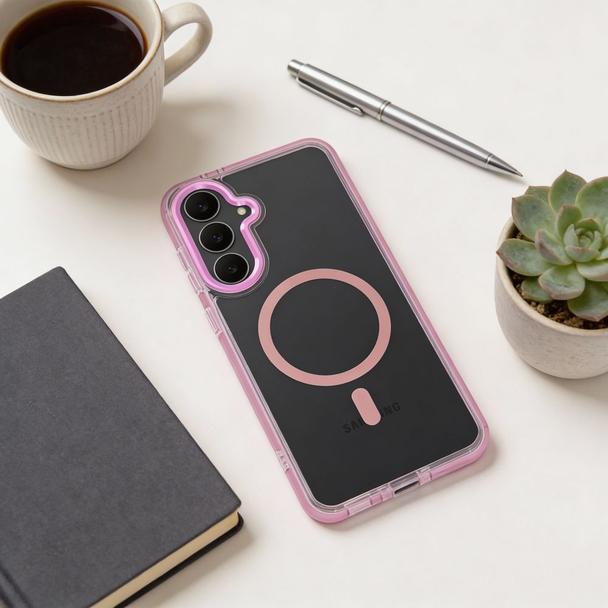 Futerał do Samsung A37 Frame Cleear Hybrid Mag Cover zgodny z MagSafe pudrowy róż