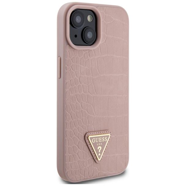 GUESS futerał do IPHONE 13 / 14 / 15 GUHCP15SPCRTHCP (Croco Triangle Metal Logo) różowy