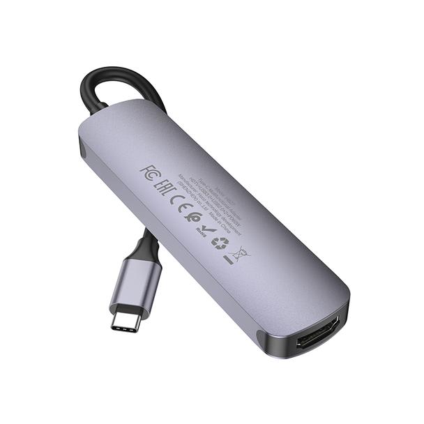 Adapter HUB 5w1 (HDTV+USB 3.0+USB 2.0 x 2+PD) USB-C Hoco HB27 szary