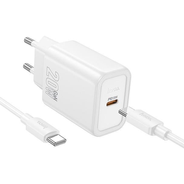 Ładowarka sieciowa do telefonu Hoco USB C QC PD 20W + kabel USB C do Lightning N60 biała