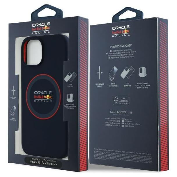 RED BULL futerał do IPHONE 15 kompatybilny z MagSafe RBHMP15S24SIILVR (Silicone red Ring) navy