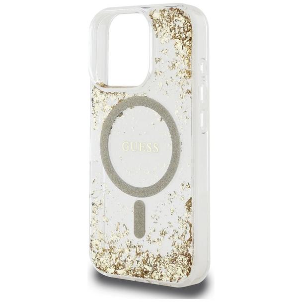 GUESS futerał do IPHONE 16 Pro kompatybilny z MagSafe GUHMP16LRGRGED (Resin Bottom Glitter) złoty