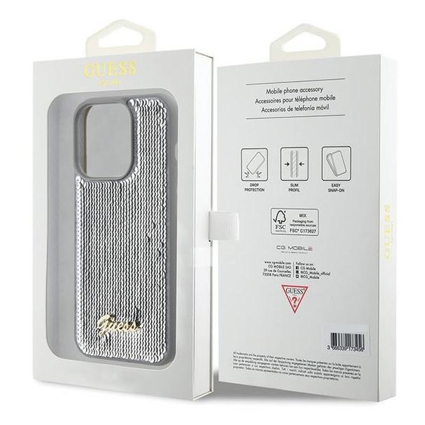 GUESS futerał do IPHONE 15 Pro GUHCP15LPSFDGSS (Sequin Script Metal) srebrny