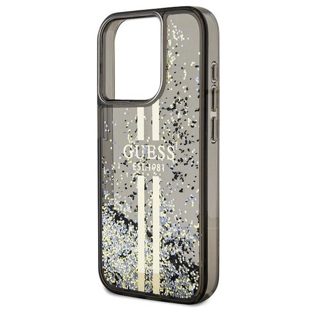 GUESS futerał do IPHONE 15 Pro Max GUHCP15XLFCSEGK (Liquid Glitter Gold Stripes) czarny