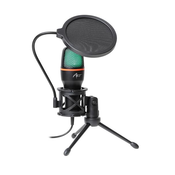 Mikrofon pojemnościowy Art z membraną stojący podświetlany tripod AC-02 czarny