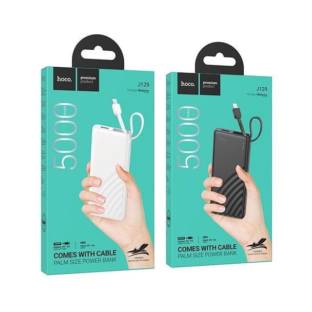 Powerbank Hoco 5000 mAh 2A z wbudowanym kablem Lightning J129 biały