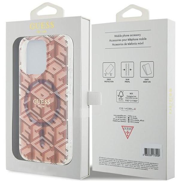 GUESS futerał do IPHONE 15 Pro kompatybilny z MagSafe GUHMP15LHGCUSTGP (IML GCUBE) różowy
