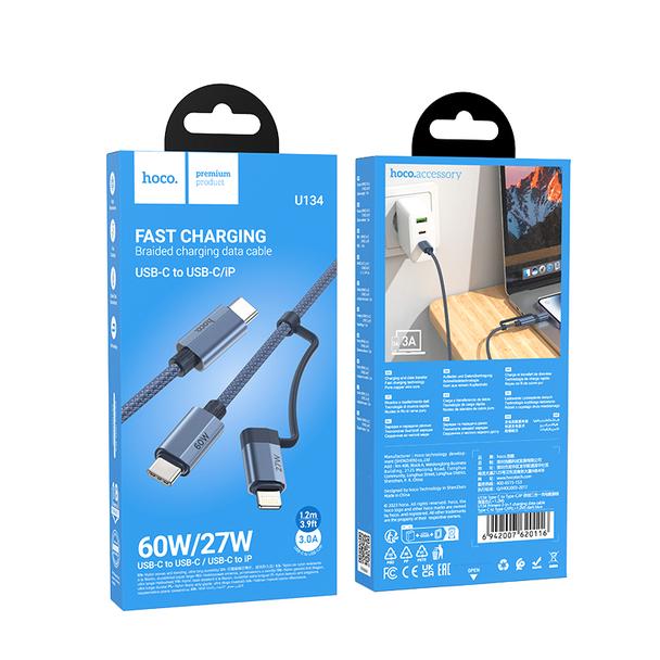 Kabel 2w1 USB C do USB C / Lightning Hoco 1,2 m U134 ciemny niebieski