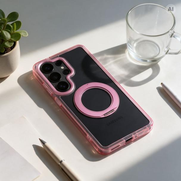 Etui na Samsung S26 Frame Circle Stand zgodne z MagSafe różowe