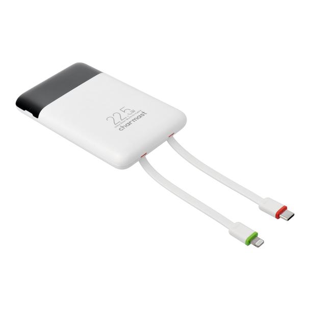 Powerbank PD3.0 3A 22,5W 10000 mAh z wbudowanymi kablami USB C / Lightning Charmast W1202 biały 0INT