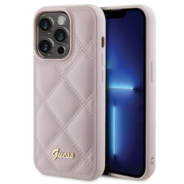 GUESS futerał do IPHONE 15 Pro GUHCP15LPSQSQSP (Quilted Metal Logo) różowy
