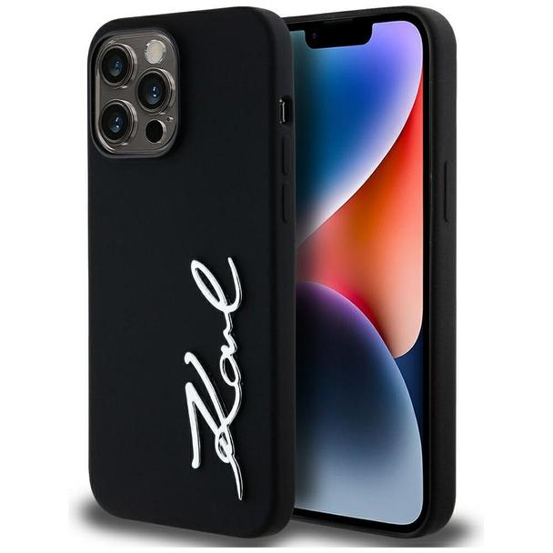 KARL LAGERFELD futerał do IPHONE 14 Pro Max KLHCP14XSCMSMVK (Silicone Sign Metal Logo) czarny