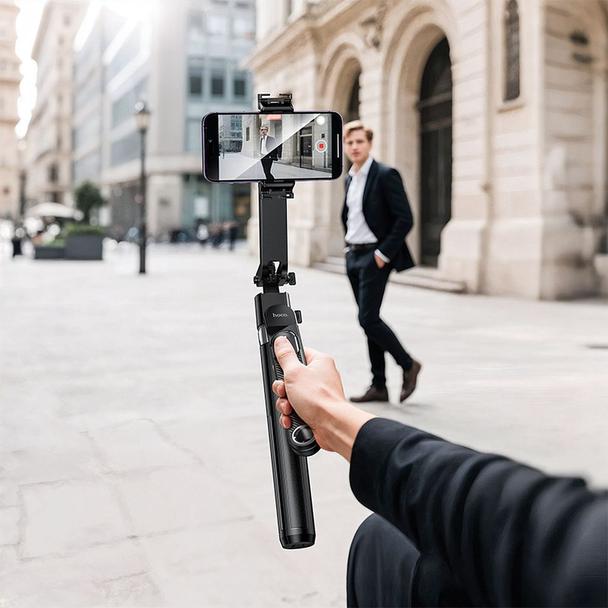 Selfie stick Hoco tripod z pilotem bezprzewodowym obrotowy 360 stopni z automatycznym śledzeniem twarzy K32 czarny