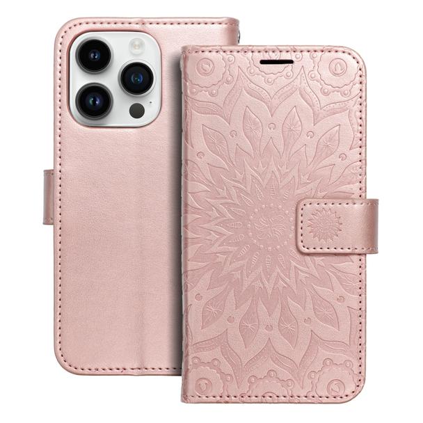 Etui z klapką na iPhone 14 PRO Mezzo Book mandala złoto-różowe