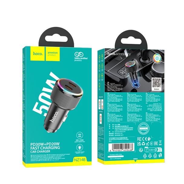Ładowarka samochodowa Hoco 2 x USB C QC PD 50W NZ14B czarna
