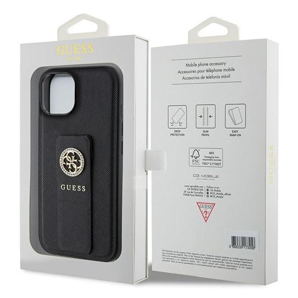 GUESS futerał do IPHONE 13 / 14 / 15 GUHCP15SPGSSADK (Grip Stand 4G Saffiano Strass) czarny