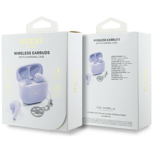 Słuchawki bezprzewodowe douszne Guess TWS Effect Printed Classic Logo & Charm lawendowe