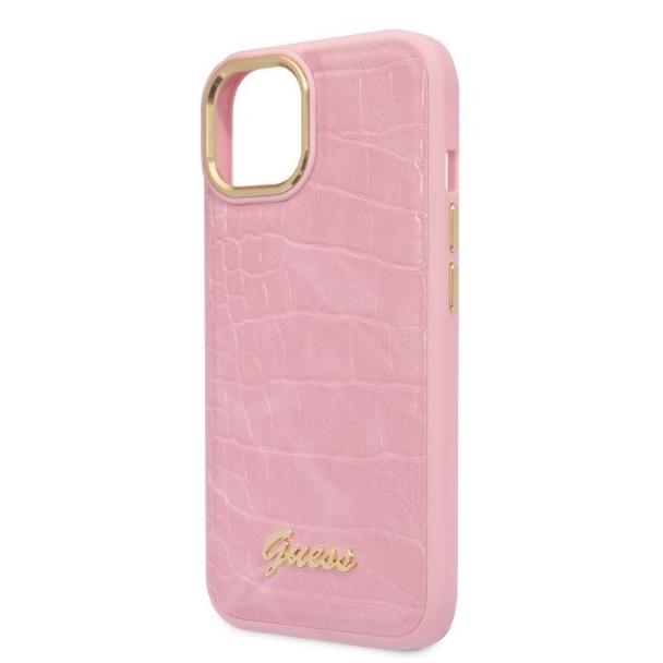 GUESS futerał do IPHONE 13 / 14 / 15 GUHCP14SHGCRHP (Croco Collection) różowy