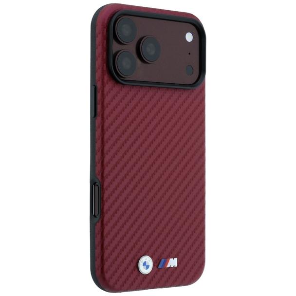BMW futerał do IPHONE 18 Pro/17 Pro kompatybilny z MagSafe (Carbon Metal Logo) burgundowy