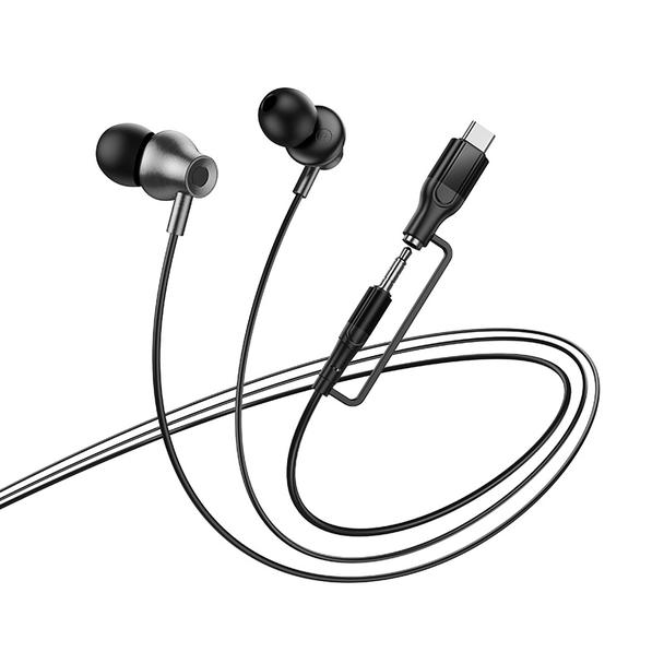 Słuchawki przewodowe douszne z mikrofonem Jack 3,5 mm/USB C Hoco M119A czarne