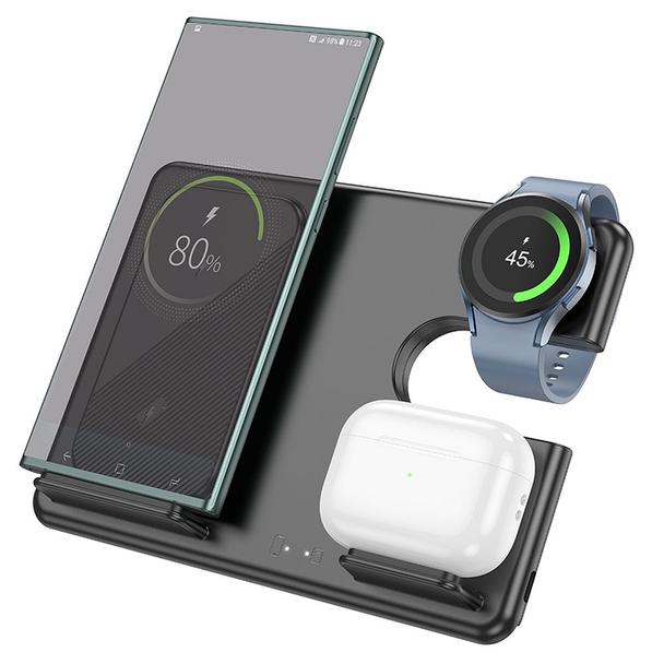 Ładowarka indukcyjna Hoco 3w1 15W kompatybilna z Samsung Watch CQ2 czarna