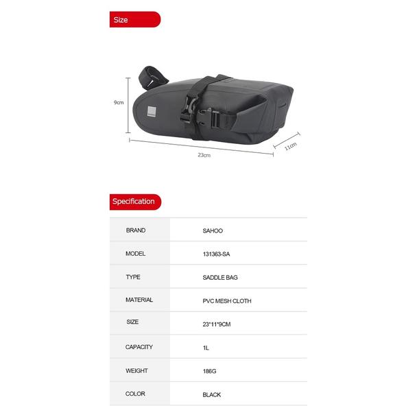 SAHOO torba rowerowa pod siodełko z zamkiem wodoodporna 1,6L 131363-SA czarna