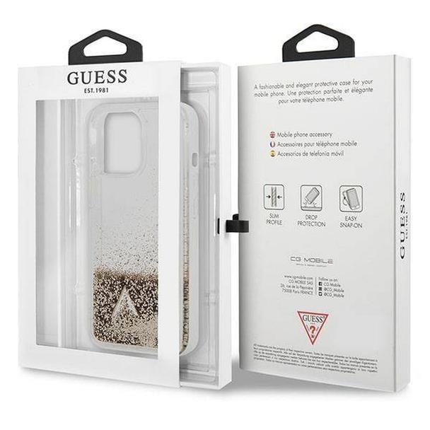 GUESS futerał do IPHONE 14 Pro GUOHCP14LGLHFLGO (Liquide Glitter Charms) złoty