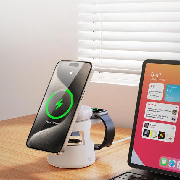 Ładowarka indukcyjna Duzzona W23 5w1 z głośnikiem Bluetooth i podświetleniem zgodna z MagSafe 15W czarna