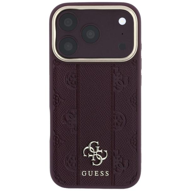 GUESS futerał do IPHONE 18 Pro/17 Pro kompatybilny z MagSafe (Stripe Peony 4G Logo) burgundy