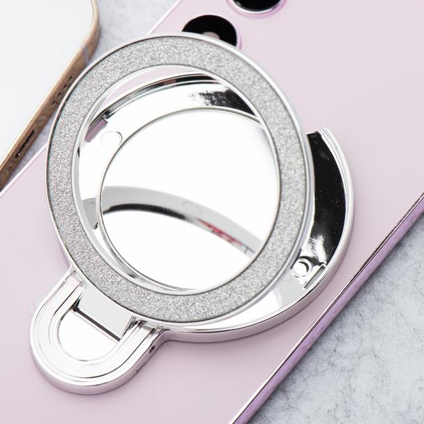 Stojak na telefon CIRCLE MIRROR - naklejany - srebrny