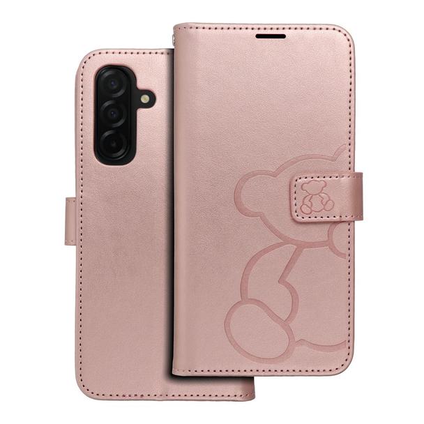 Etui z klapką na Samsung A26 5G Mezzo Book teddy bear złoto-różowe