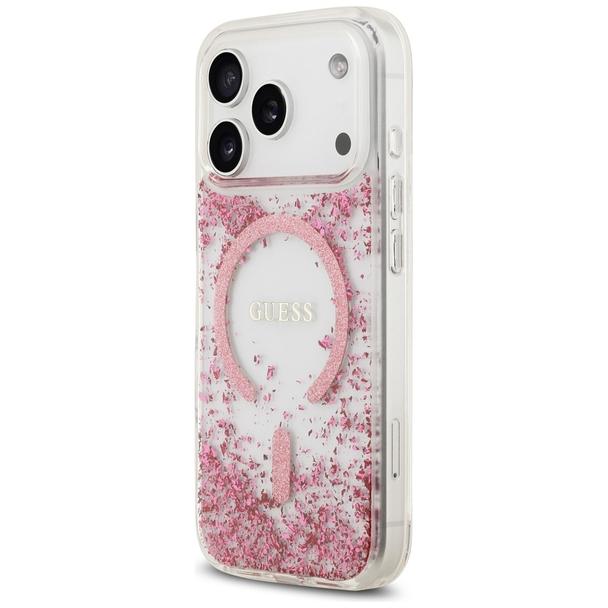 GUESS futerał do IPHONE 17 Pro kompatybilny z MagSafe GUHMP17LRGRGEP (Resin Bottom Glitter) różowy