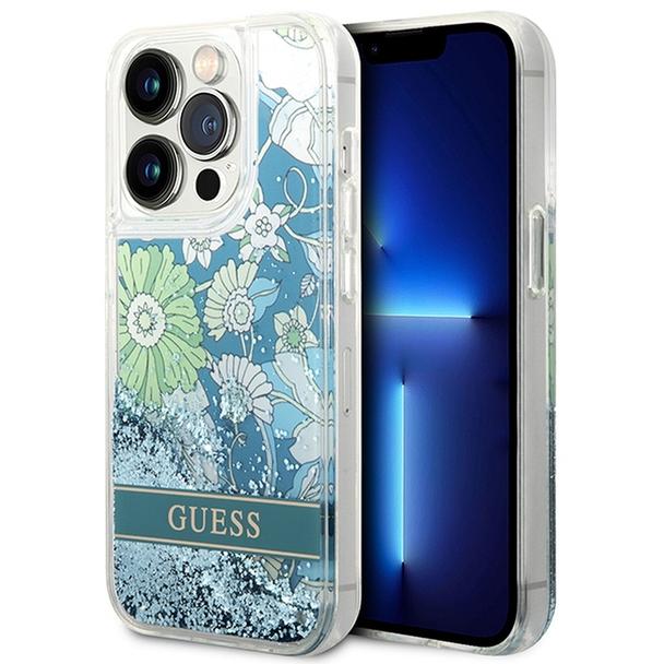 GUESS futerał do IPHONE 14 Pro GUHCP14LLFLSN (Liqide Glitter Flower) zielony