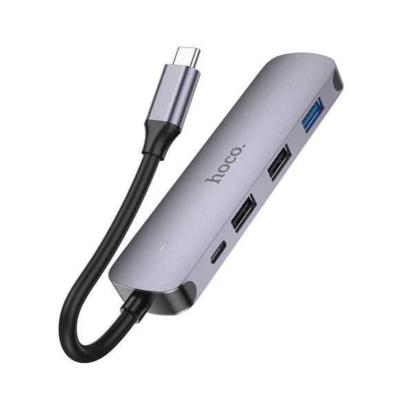 Adapter HUB 5w1 (HDTV+USB 3.0+USB 2.0 x 2+PD) USB-C Hoco HB27 szary