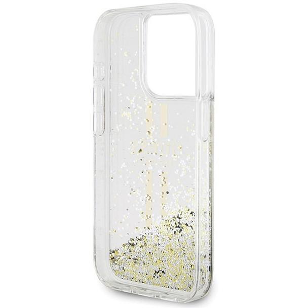 GUESS futerał do IPHONE 15 Pro Max GUHCP15XLFCSEGT (Liquid Glitter Gold Stripes) transparentny