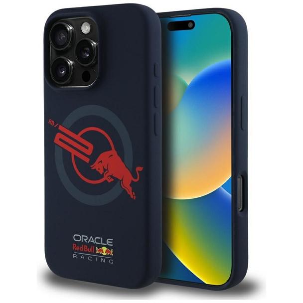 RED BULL futerał do IPHONE 16 Pro kompatybilny z MagSafe RBHMP16L24SIOLVR (Silicone ORBR20 Logo Red Lining) navy