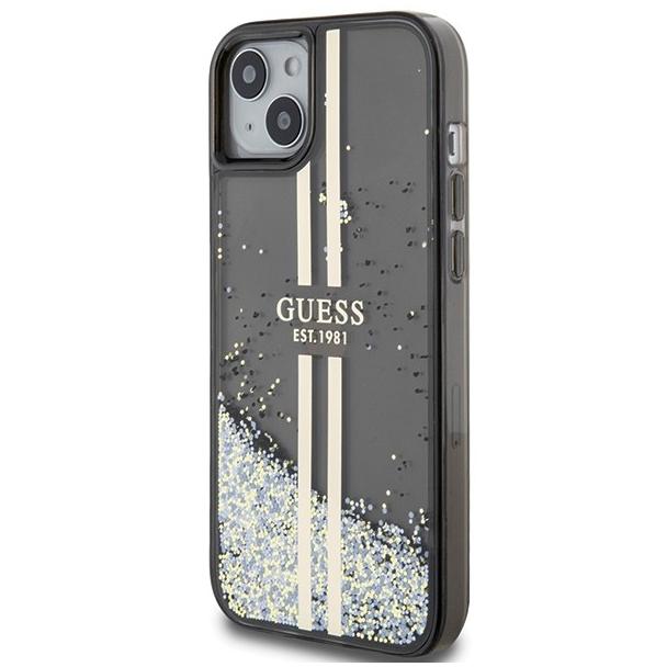 GUESS futerał do IPHONE 15 GUHCP15SLFCSEGK (Liquid Glitter Gold Stripes) czarny