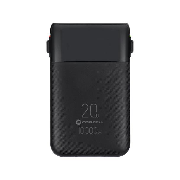 Powerbank Forcell F-Energy Multicharge F10K6 QC PD3.0 3A 22,5W 10000 mAh z wbudowanymi kablami USB C i Lightning czarny
