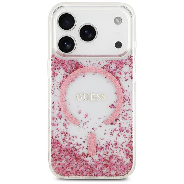 GUESS futerał do IPHONE 17 Pro kompatybilny z MagSafe GUHMP17LRGRGEP (Resin Bottom Glitter) różowy