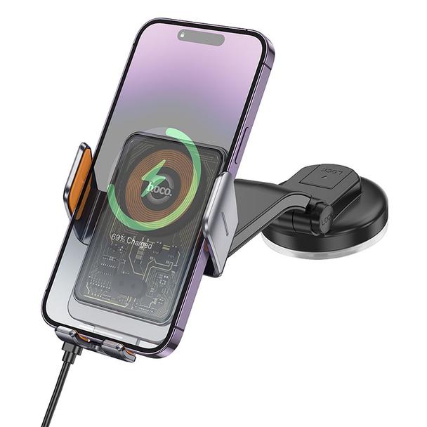 Uchwyt na telefon do samochodu indukcyjny Hoco 15 W do szyby / deski HW8 czarny