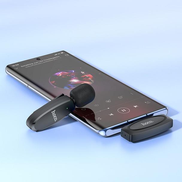 Mikrofon krawatowy bezprzewodowy USB C Hoco L15 czarny
