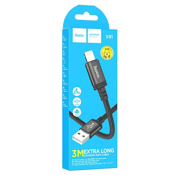Kabel USB A do Lightning Hoco 2,4A 3 m X91 czarny