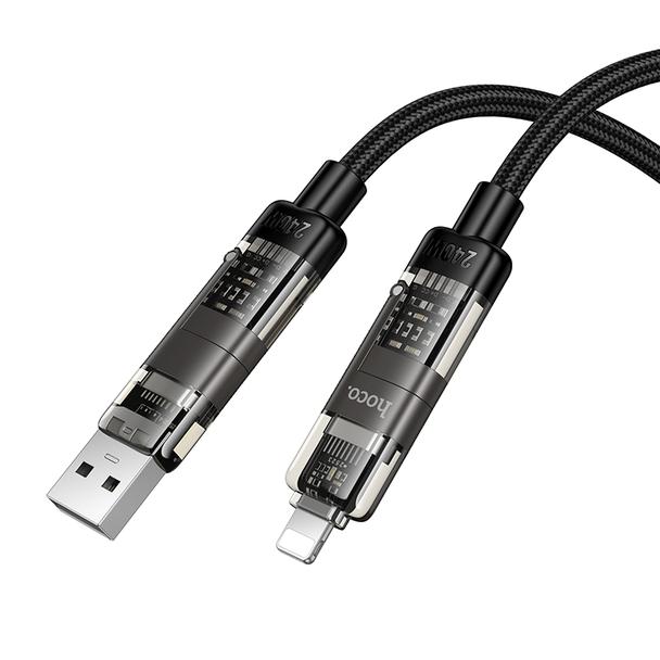 Kabel 4w1 USB A/C do USB C/Lightning Hoco 240W 1,2 m U151 czarny
