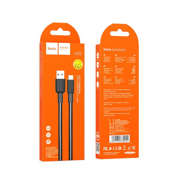 Kabel USB A do USB C Hoco 3A 1 m X69 czarno biały