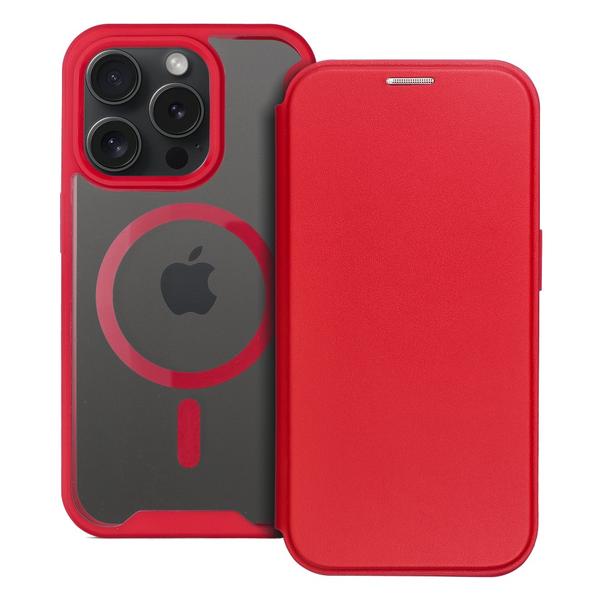 Etui z klapką na iPhone 16 PRO MAX Smart Mag zgodne z MagSafe czerwone