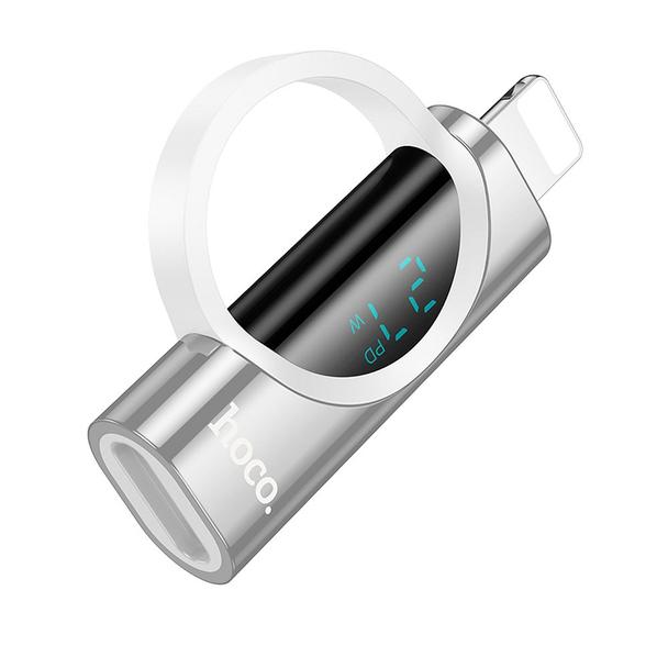 Adapter Lightning do USB C Hoco PD 2,4A 27W z wyświetlaczem UA32B srebrny