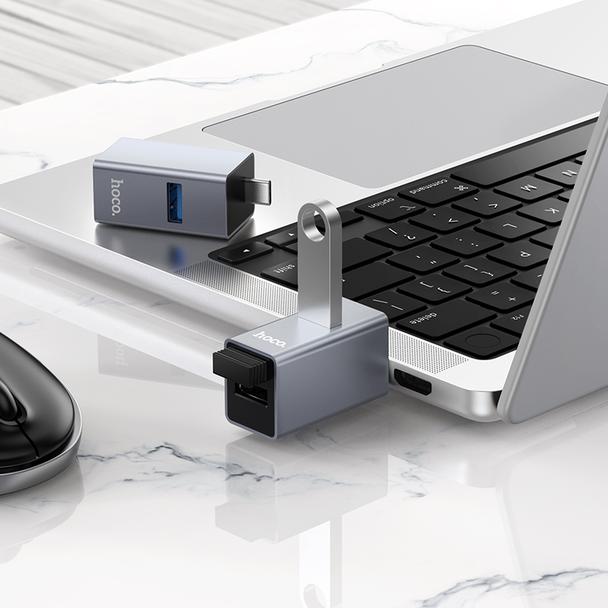 Adapter 3w1 (USB 2.0 x 2+USB 3.0) USB-C Hoco HB54A szary