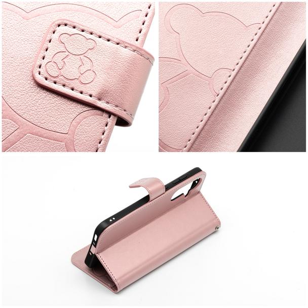 Etui z klapką na Samsung A56 5G Mezzo Book teddy bear złoto-różowe