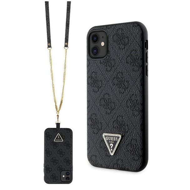 GUESS futerał do IPHONE 11 GUHCN61P4TDSCPK (Leather Metal Logo Strass Crossbody) czarny