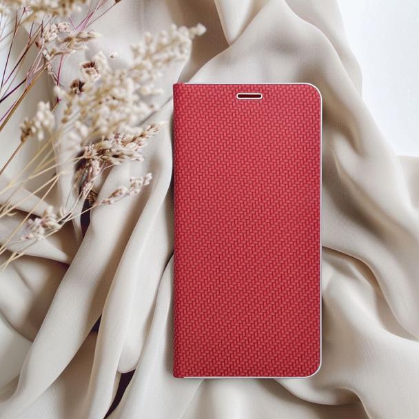 Etui z klapką na Samsung A51 Luna Book Carbon czerwone